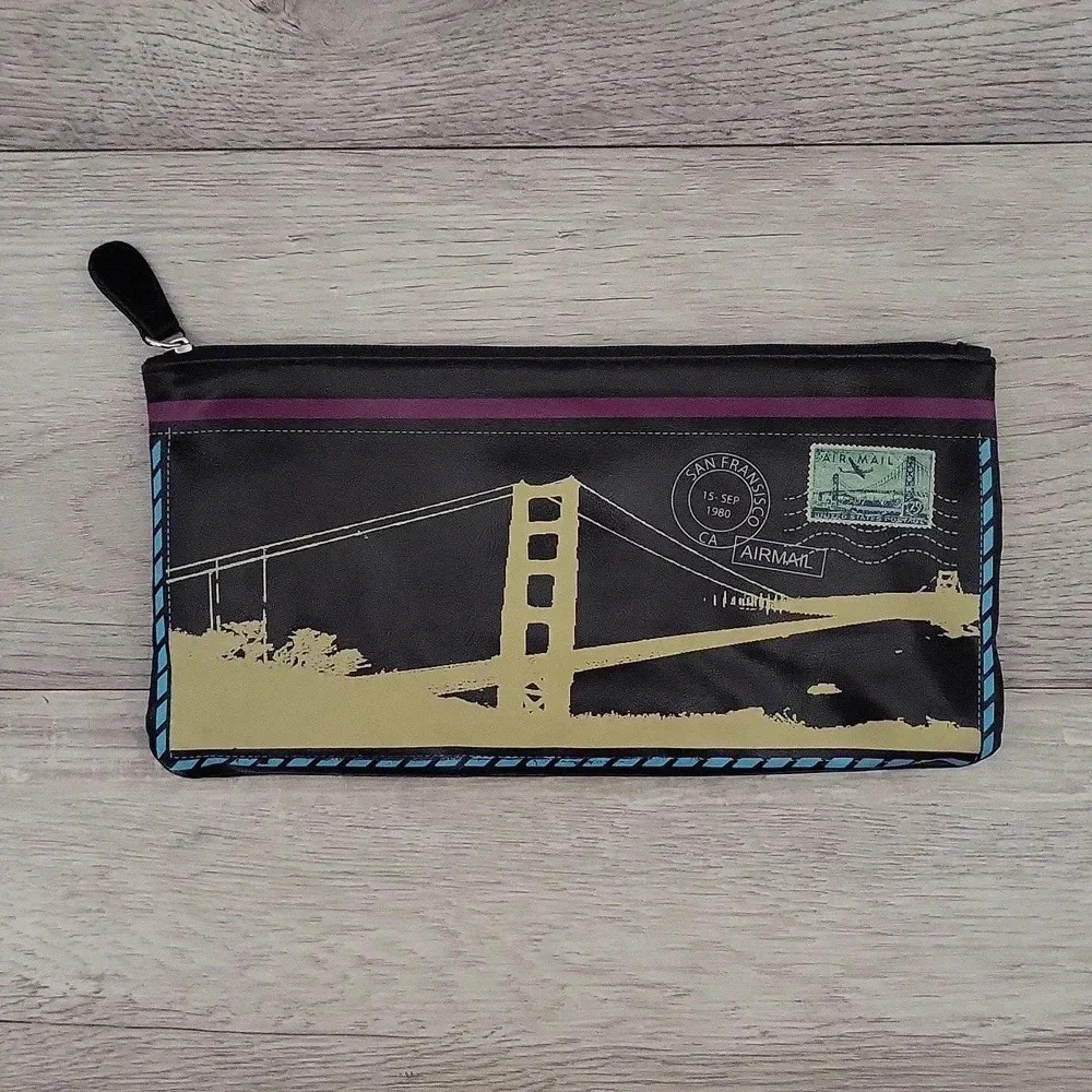 San Francisco Bridge Envelope Faux Leather Zippered Multi‎ Pocket Clutch